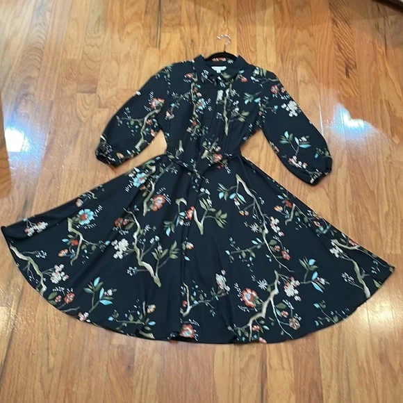Nanette Lepore | Dresses | Nanette By Nanette Lepore Black Floral Pin Tuck  Dress Size Tie Waist Buttons | Poshmark
